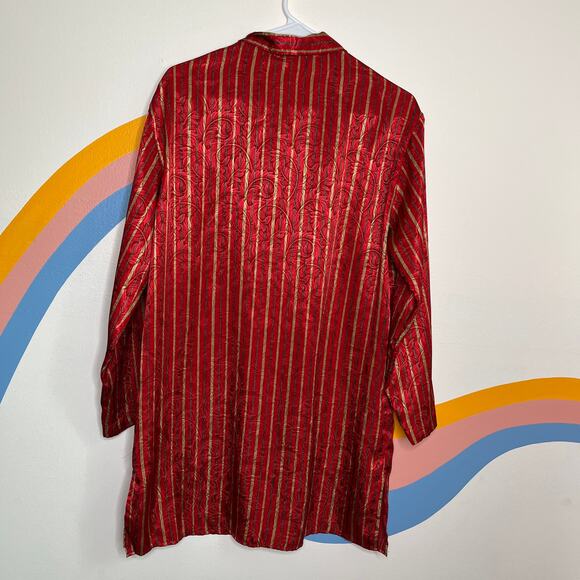 Victoria's Secret Satin Sleep Shirt Dress Long Sleeve Button Down Striped Red S - Picture 2 of 8